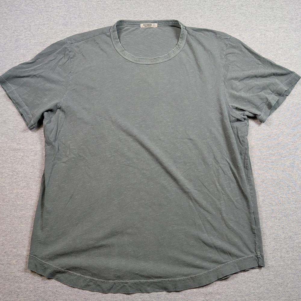 Buck Mason Mens Large Pima Curved Hem Tee Shirt Gray Green Made in USA